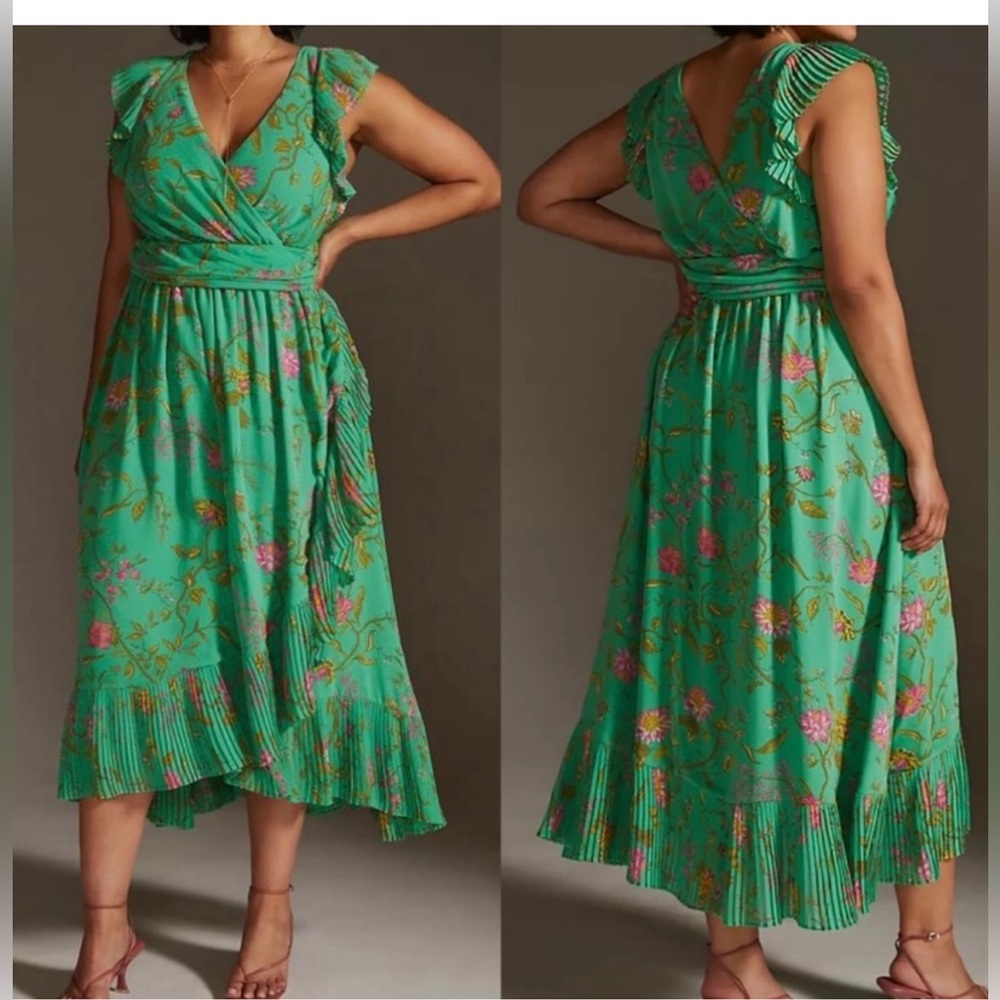 Anthropologie Ruffle-Sleeve Floral-Wrap Midi Dress Plus size 26W